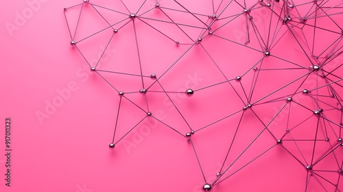 Abstract network of connected pins on a pink background. photo