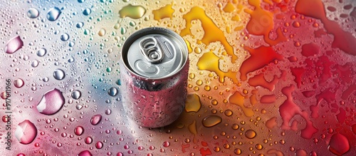 Top view of a can on a colorful surface with antifreeze providing copy space image photo