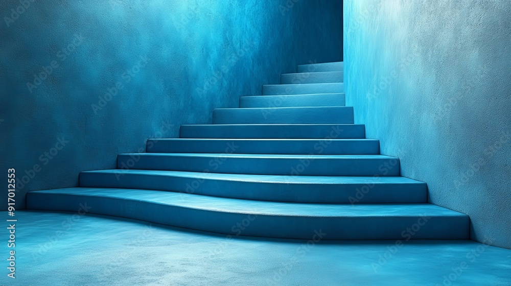 A blue staircase with a blue wall in the background A blue staircase with a blue wall in the background