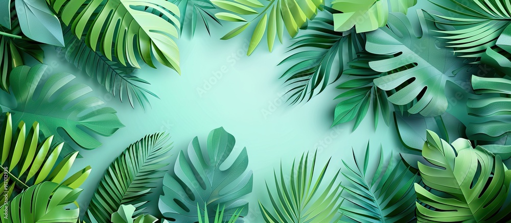 Copy space image featuring tropical leaves in a paper cut style Copy space image featuring tropical leaves in a paper cut style