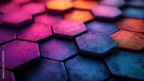 A colorful pattern of hexagons is displayed in a photo