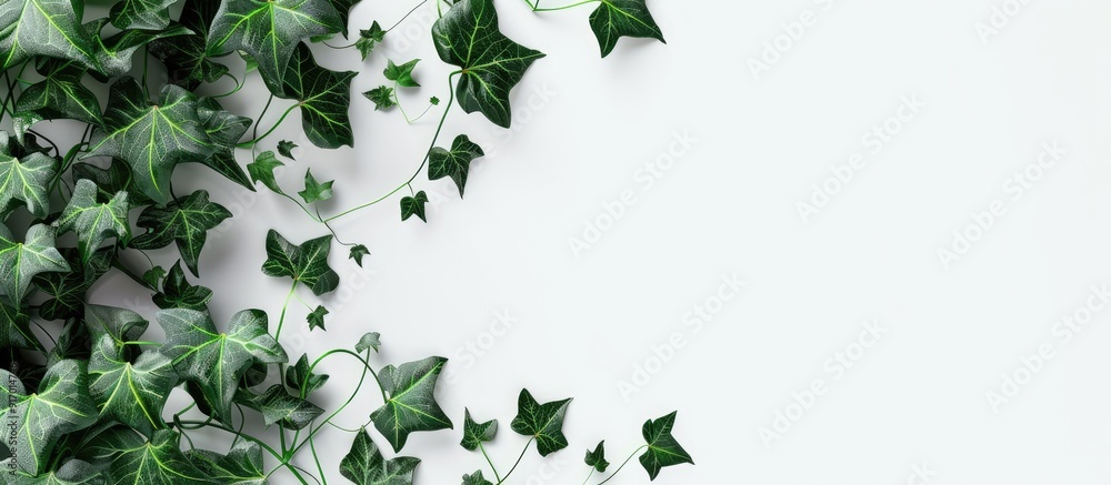 Hedera plant with ivy leaves set against a white backdrop for a copy space image