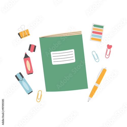 Hand drawn stationery set. Back to school, college, education concept.
