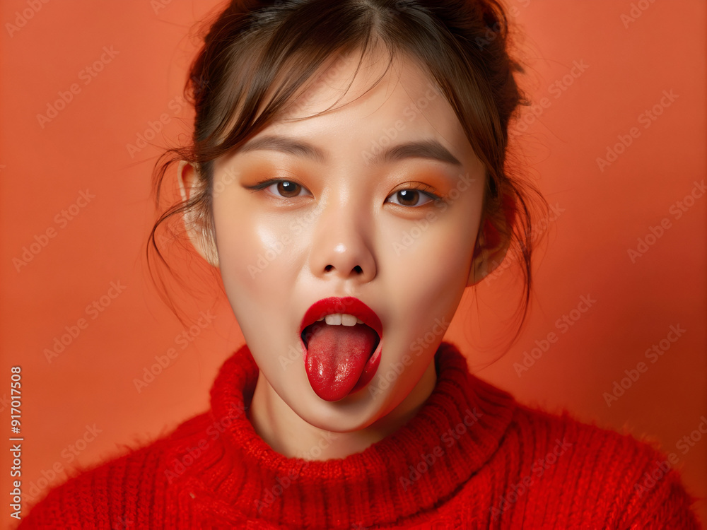 Young asian woman showing tongue and winking Young asian woman showing tongue and winking