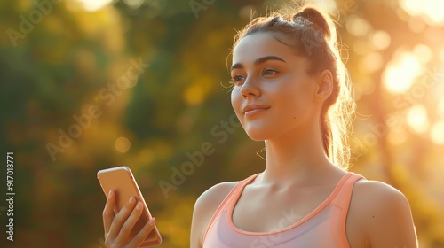 Woman weight lose , weight loss , woman tracking her weight loss progress on a smart fitness app photo