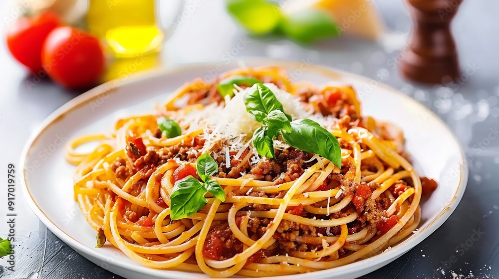 Spaghetti Bolognese with Parmesan and Basil Spaghetti Bolognese with Parmesan and Basil