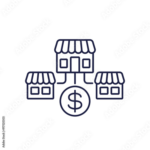 franchise icon on white, franchising business line vector