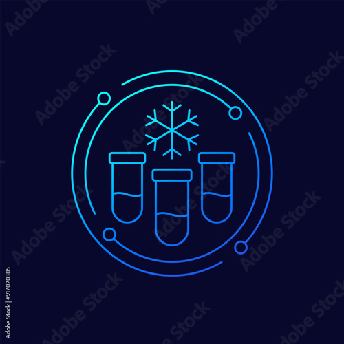 frozen lab samples icon with test tubes, linear design
