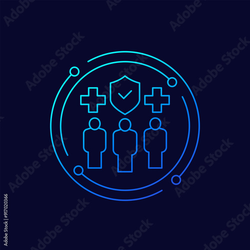 medical insurance, coverage icon with people, linear design