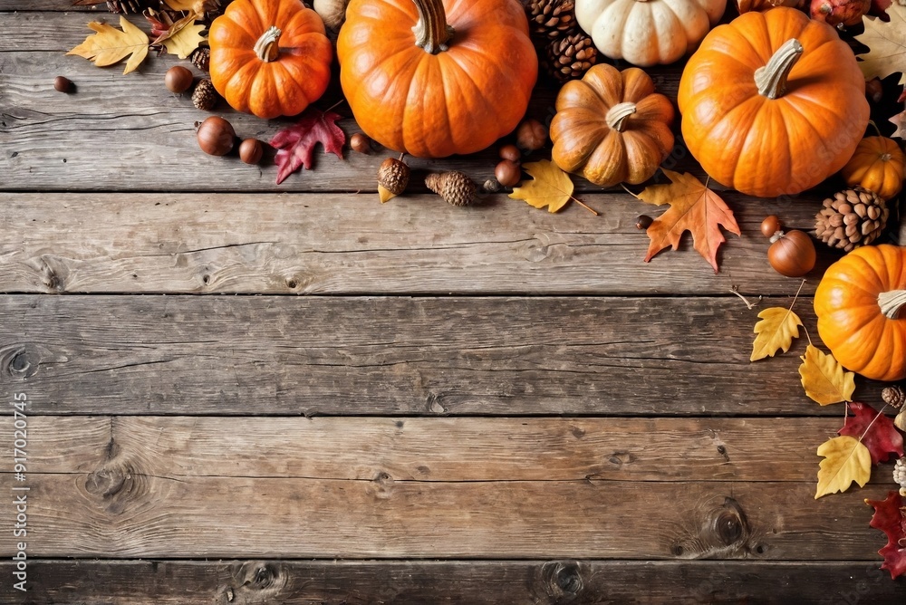 Thanksgiving background with pumpkins, acorns, and fallen leaves on a rusty wooden background with copy space. Thanksgiving background with pumpkins, acorns, and fallen leaves on a rusty wooden background with copy space.