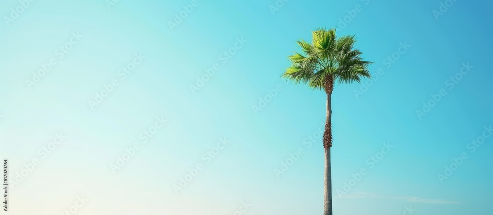 Obraz premium Palm tree standing alone against a clear blue sky with copy space image