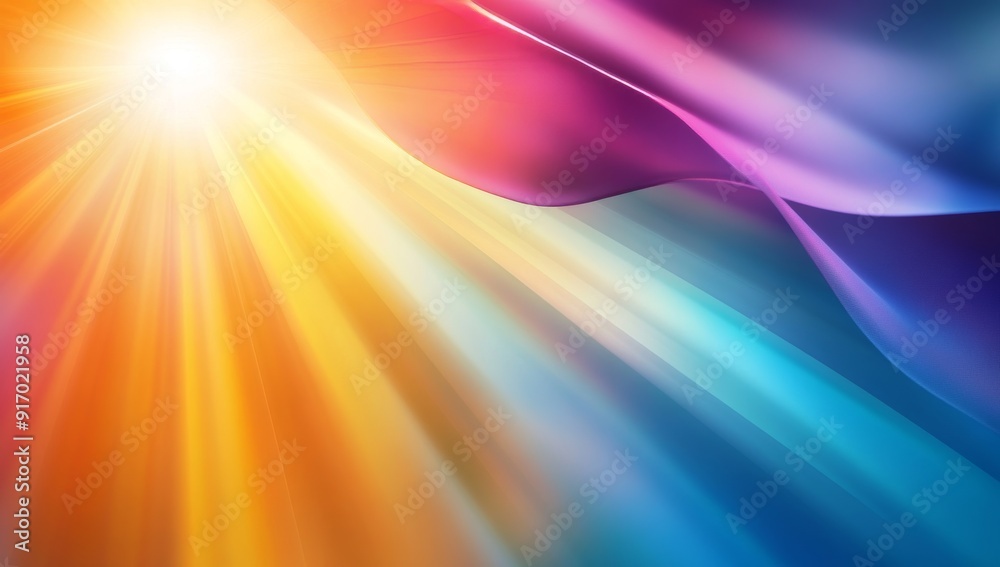 Obraz premium Abstract Light Rays and Rainbow Background with Rainbow Prismatic Lens Flare, Sunlight, Glow, and Hologram