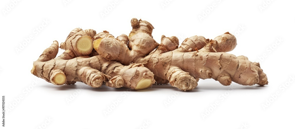 Fresh ginger rhizome close up isolated on white background with copy space image Fresh ginger rhizome close up isolated on white background with copy space image
