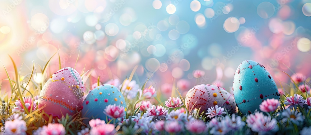 Greeting card with Easter decorations on a stunning background with copy space image Greeting card with Easter decorations on a stunning background with copy space image