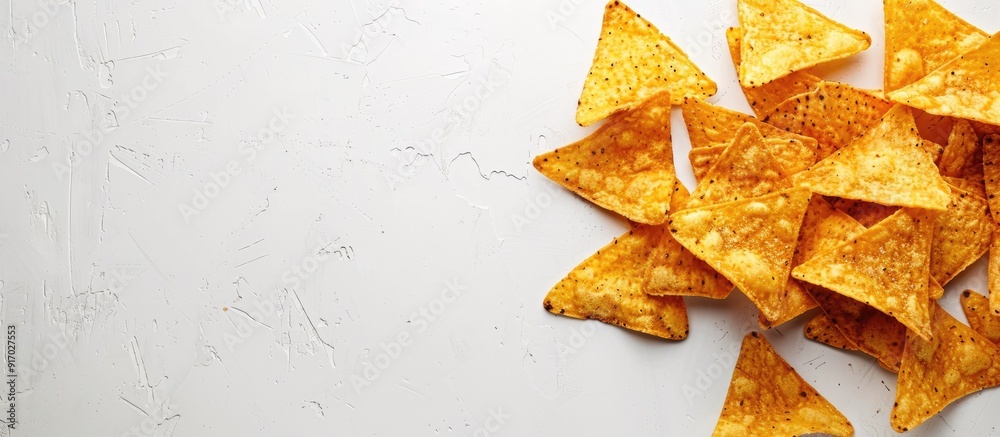 Nachos chips on white background with copy space image Nachos chips on white background with copy space image
