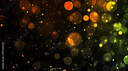 sparse orange yellow green bokeh on a black background