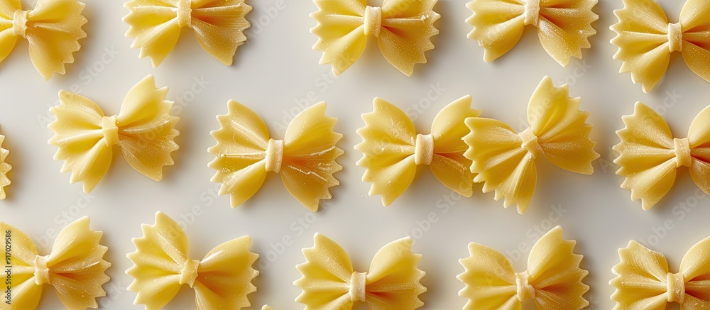 Uncooked pasta in the shape of bow ties with a blank background for writing or design. . image with copy space Uncooked pasta in the shape of bow ties with a blank background for writing or design. . image with copy space