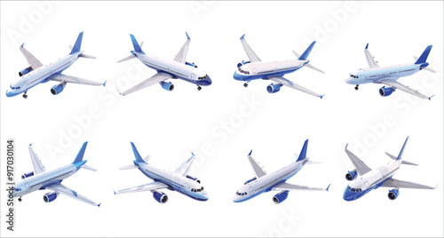 Set of airplanes, Airplane in the sky, Realistic airplane vector