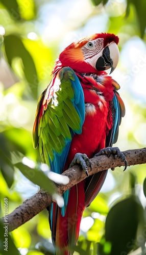 Colorful Parrot Tree Branch photo