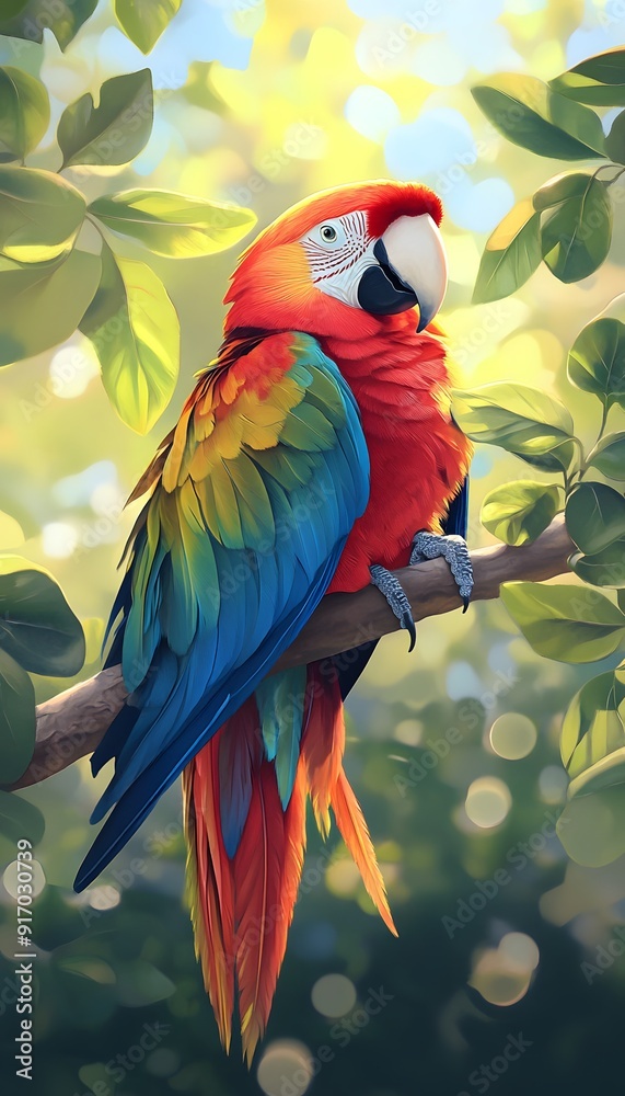 Fototapeta premium Colorful Parrot Tree Branch