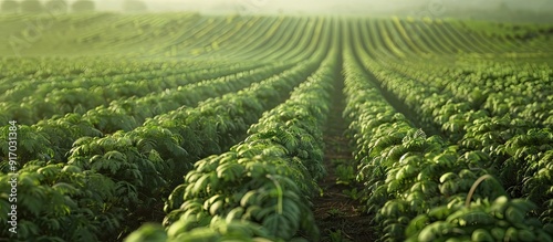 An agricultural field filled with rows of cultivated carrots creating a scenic landscape with ample room for adding text or graphics in the copy space image photo