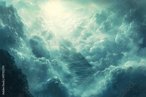 Wallpaper Mural Stairway to the Heavens: A Grand Staircase of Clouds Leads to a Bright Horizon in a Dreamlike Atmosphere of Mystical Beauty and Endless Possibility Torontodigital.ca