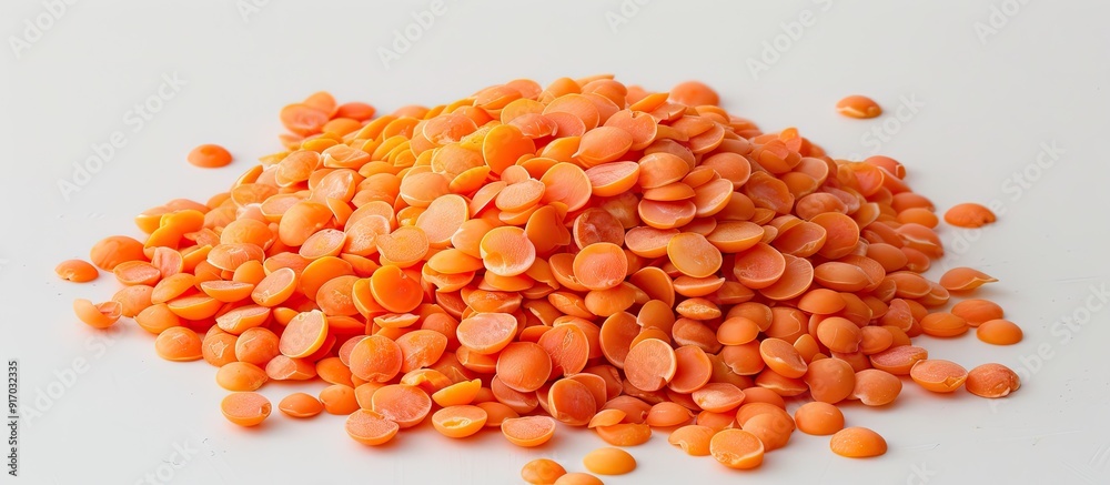 Red lentils arranged attractively on a clean white surface ideal for a copy space image Red lentils arranged attractively on a clean white surface ideal for a copy space image