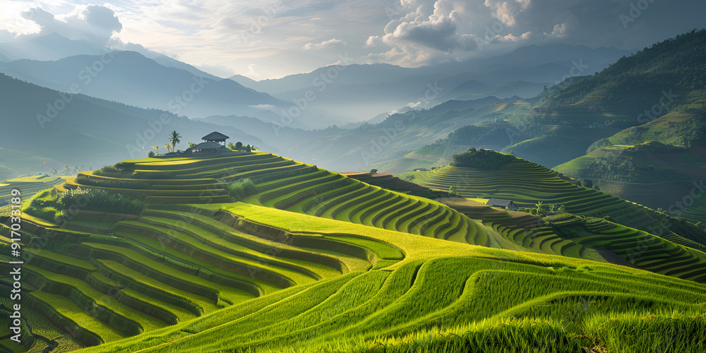 Fototapeta premium Beautiful nature Landscape of Paddy field on mountain from Mu cang chai, Yenbai, Vietnam.