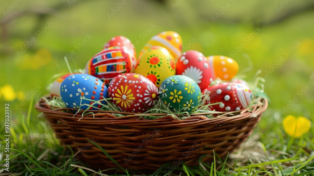 Colorful Easter Eggs in a Basket Colorful Easter Eggs in a Basket