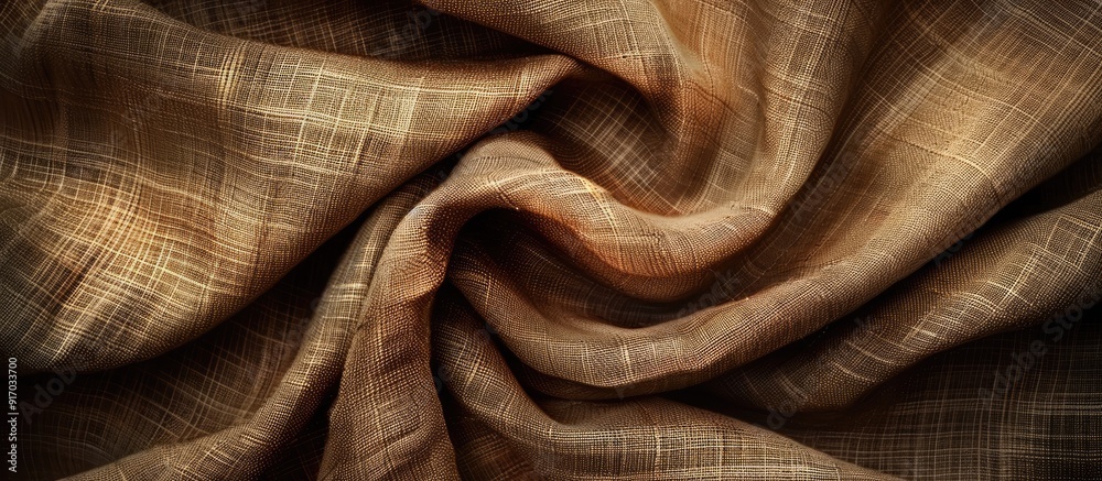 Fototapeta premium Natural textured brown linen fabric perfect for backgrounds with copy space image