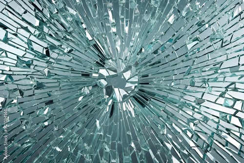 Shattered glass backdrop. Abstract design with sharp cracks and intricate patterns.