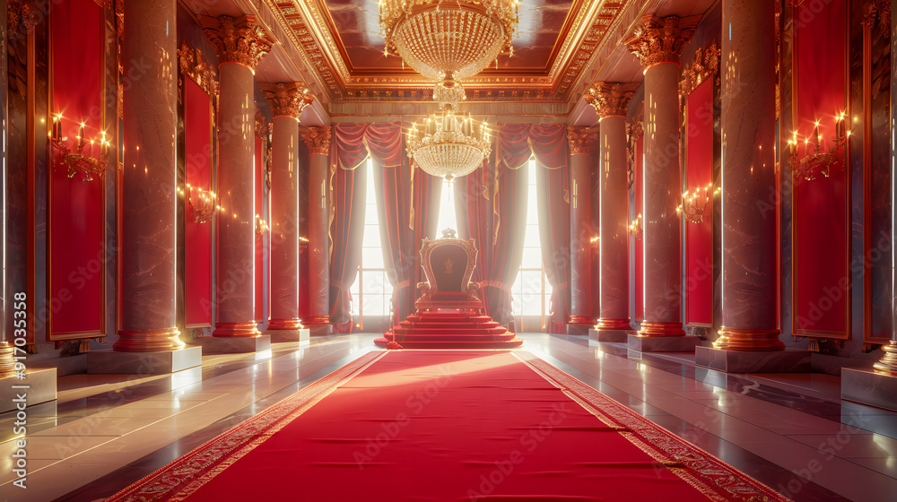 Obraz premium Red carpet leading to a king thrones inside of the palace castle