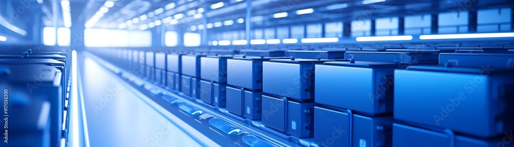 Futuristic data center with blue lighting and rows of servers creating a modern, high-tech atmosphere. Futuristic data center with blue lighting and rows of servers creating a modern, high-tech atmosphere.
