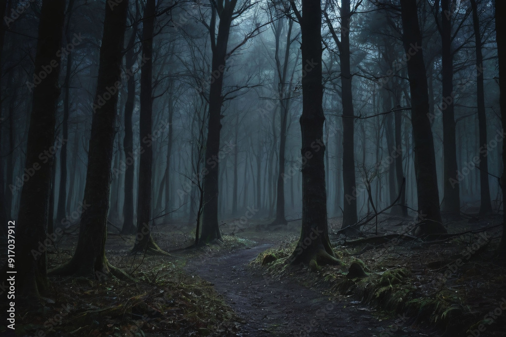 Fototapeta premium Spooky Dark Forest Halloween Background