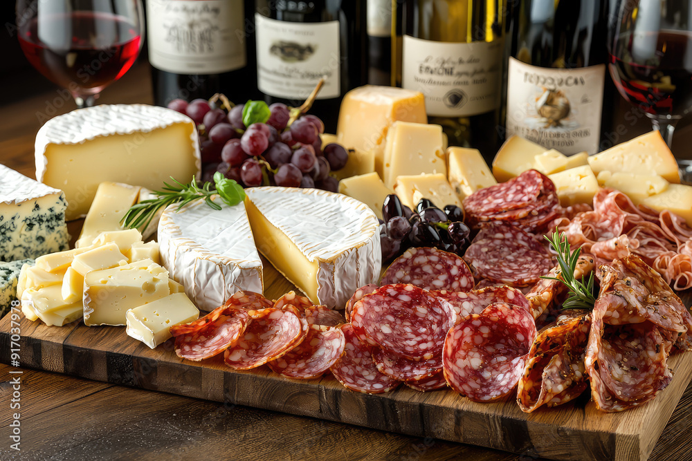A tempting assortment of gourmet cheeses and charcuterie, perfectly paired with wine, creating an elegant and indulgent spread for any occasion. A tempting assortment of gourmet cheeses and charcuterie, perfectly paired with wine, creating an elegant and indulgent spread for any occasion.