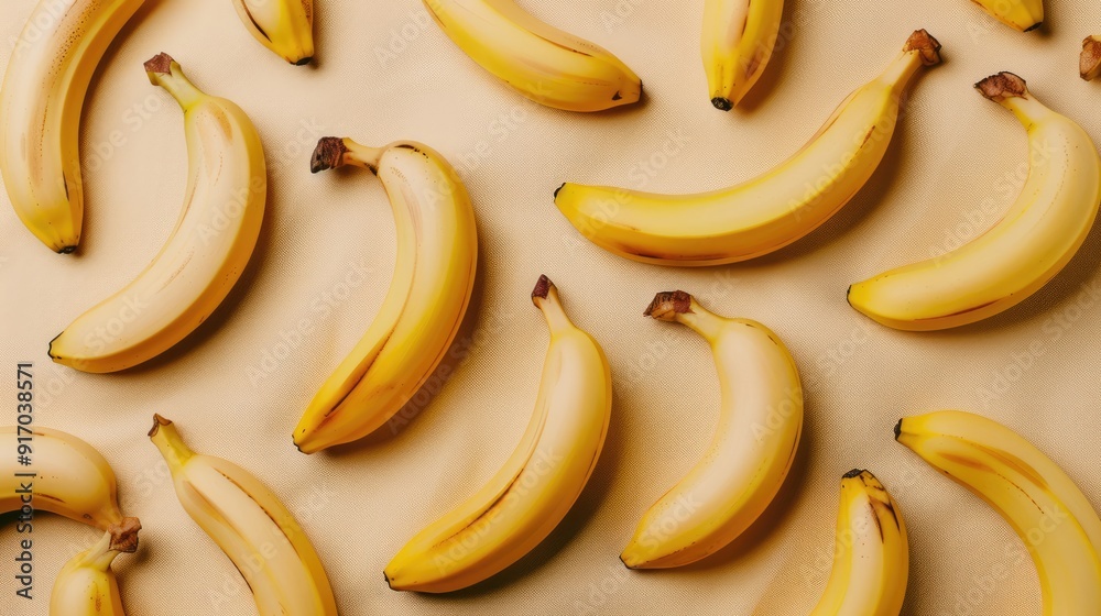 Trendy beige backdrop with yellow bananas. Fresh summer snack, organic and vegan. Healthy raw food concept. Bright wallpaper. Trendy beige backdrop with yellow bananas. Fresh summer snack, organic and vegan. Healthy raw food concept. Bright wallpaper.