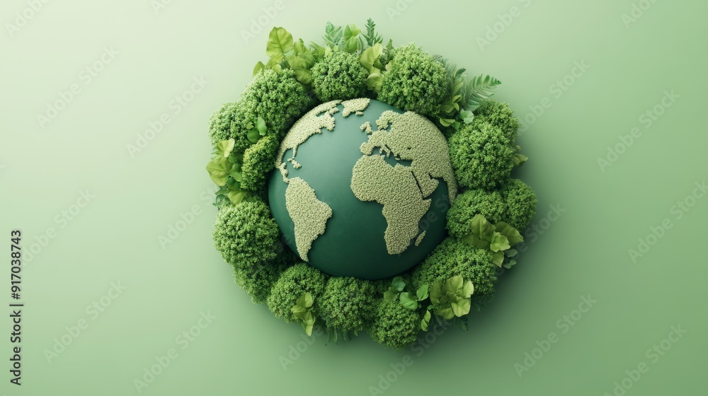 Creative eco-friendly design featuring a globe surrounded by trees and a flowing river, highlighting the concept of going green with a realistic backdrop Creative eco-friendly design featuring a globe surrounded by trees and a flowing river, highlighting the concept of going green with a realistic backdrop