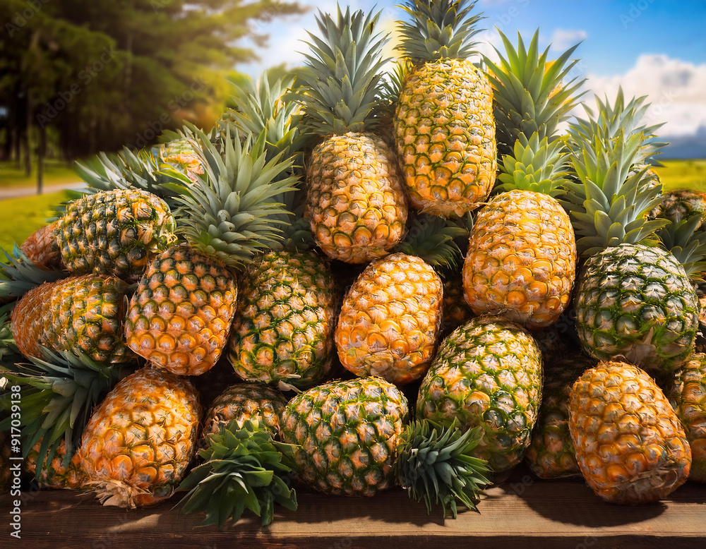 big pile of just harvested and ripen pineapples big pile of just harvested and ripen pineapples