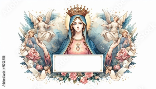 Assumption of Mary, christian holiday, christian, mama mary, Assumption, wide large wall decor portrait illustration, landscape, unique art, wall decor, art, graphics, resource photo