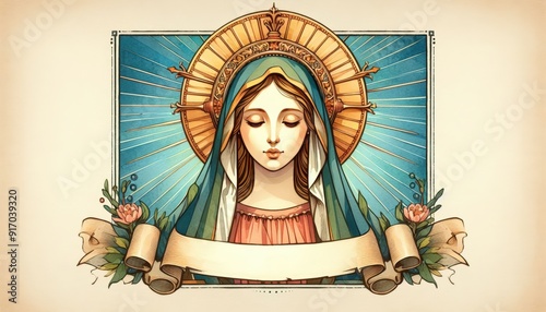 Assumption of Mary, christian holiday, christian, mama mary, Assumption, wide large wall decor portrait illustration, landscape, unique art, wall decor, art, graphics, resource