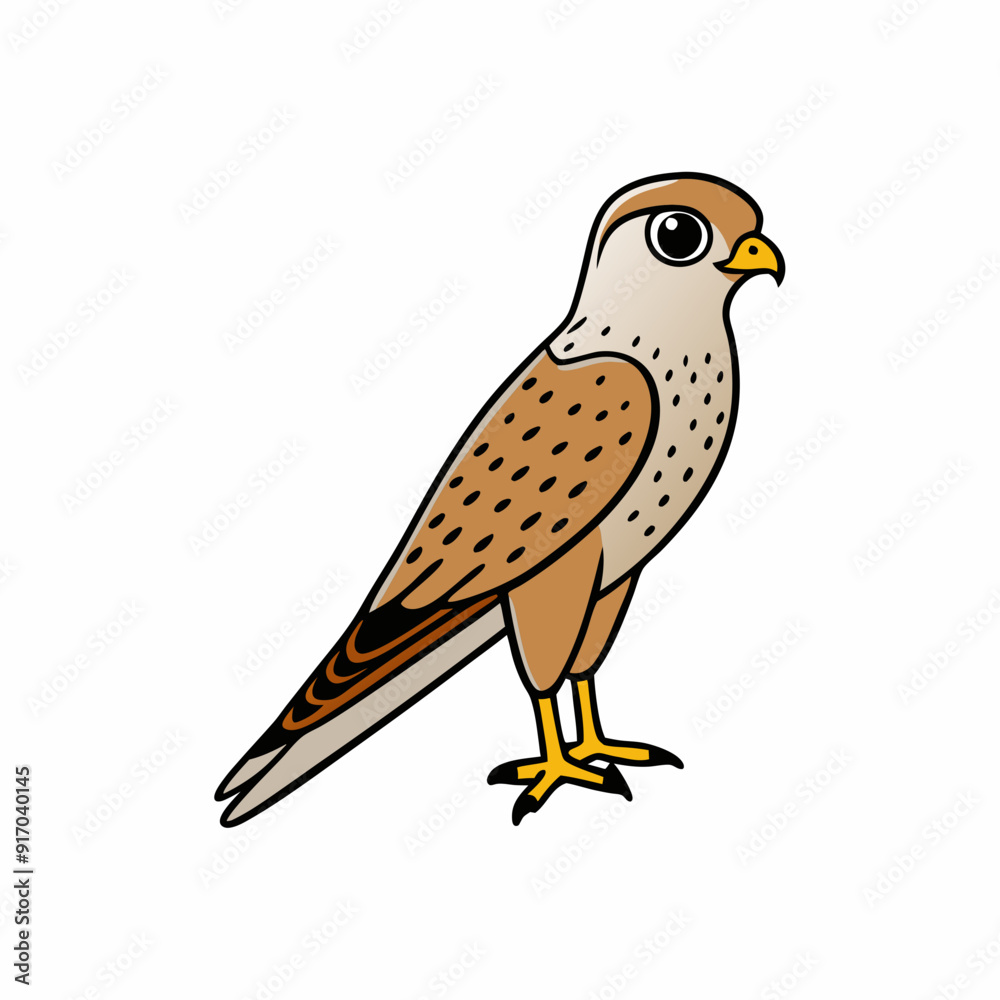 Fototapeta premium Kestrel isolated on white background, Kestrel vector illustration, bird on a branch vector art, Kestrel silhouette, bird vector icon, Kestrel on a branch line art, eps