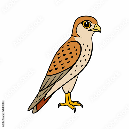 Kestrel isolated on white background, Kestrel vector illustration, bird on a branch vector art, Kestrel silhouette, bird vector icon, Kestrel on a branch line art, eps
