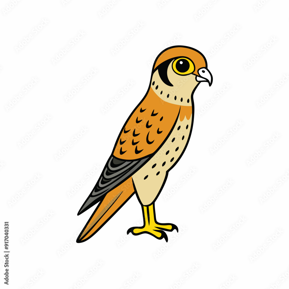 Fototapeta premium Kestrel isolated on white background, Kestrel vector illustration, bird on a branch vector art, Kestrel silhouette, bird vector icon, Kestrel on a branch line art, eps 