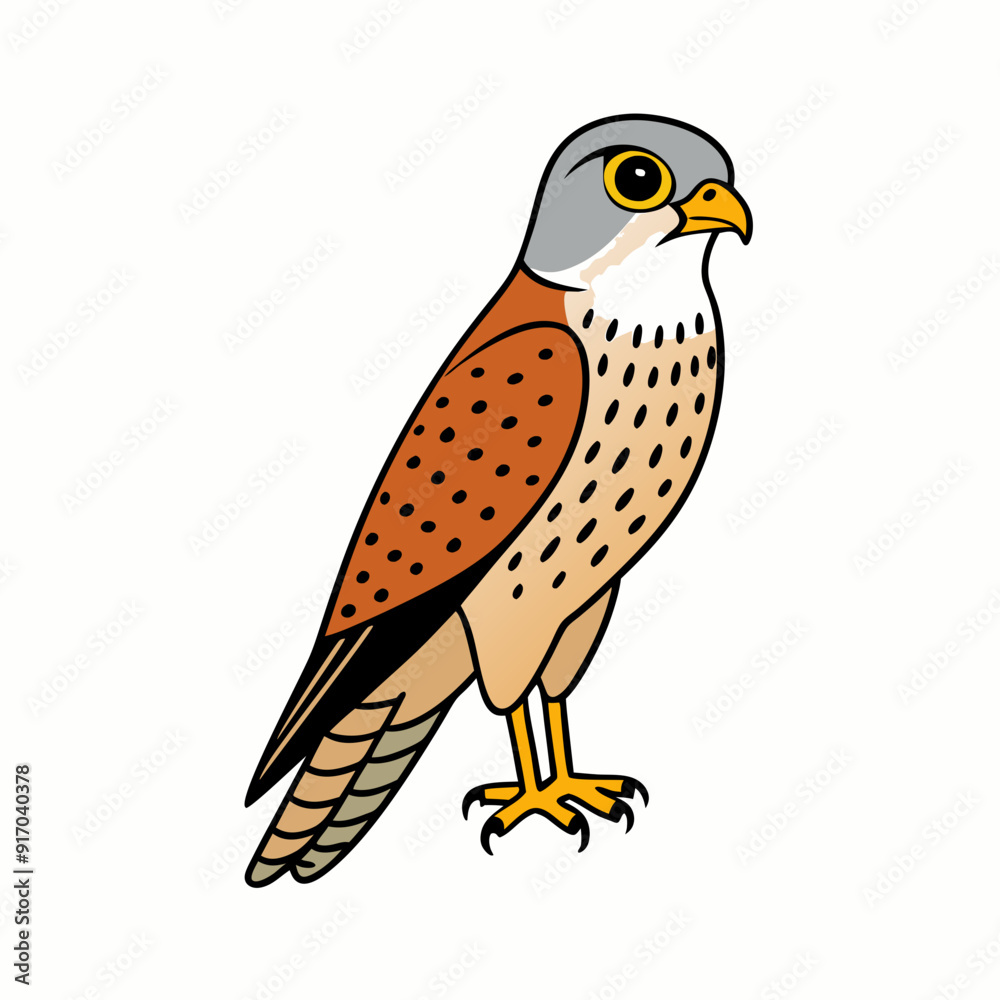 Obraz premium Kestrel isolated on white background, Kestrel vector illustration, bird on a branch vector art, Kestrel silhouette, bird vector icon, Kestrel on a branch line art, eps 