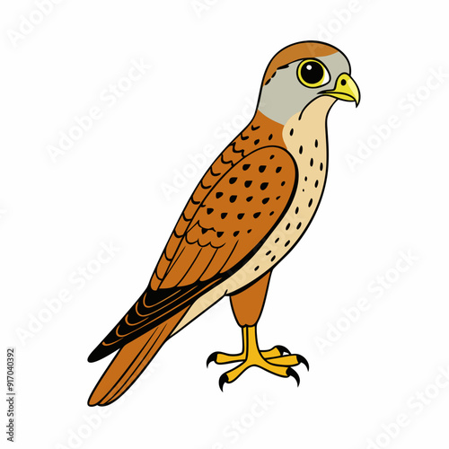 Kestrel isolated on white background, Kestrel vector illustration, bird on a branch vector art, Kestrel silhouette, bird vector icon, Kestrel on a branch line art, eps
