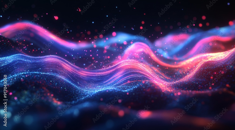 Abstract glowing pink and blue waves of light on a dark background. Abstract glowing pink and blue waves of light on a dark background.