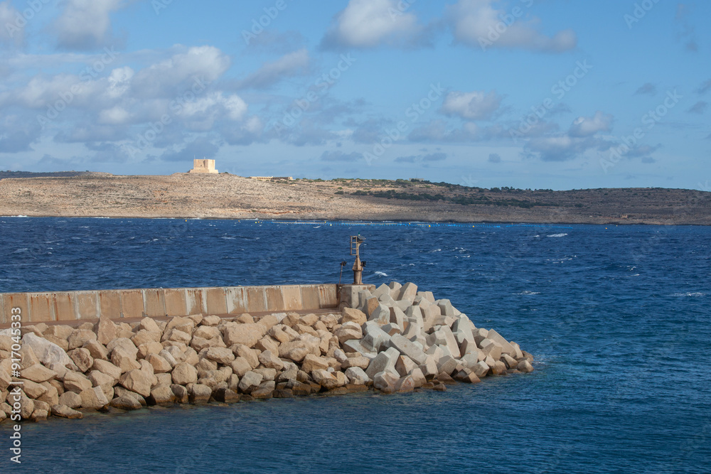 View from port of Malta for Comino Island with Tower of Saint Mary (Comino Tower), Malta, Comino