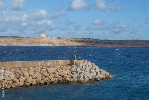 Obraz na płótnie View from port of Malta for Comino Island with Tower of Saint Mary (Comino Tower), Malta, Comino w salonie