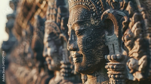 detailed stone carvings, highlighting the intricate bas-reliefs and sculptures that adorn