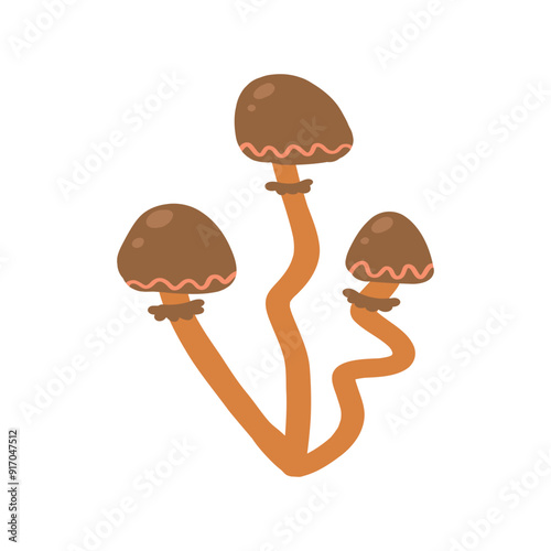 Brown wild mushrooms in a nature-inspired illustration. Perfect for autumnal designs, foraging guides, organic food themes, and forest-related projects.